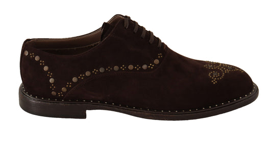 Dolce &amp; Gabbana Braune Marsala Derby-Schuhe aus Wildleder mit Nieten