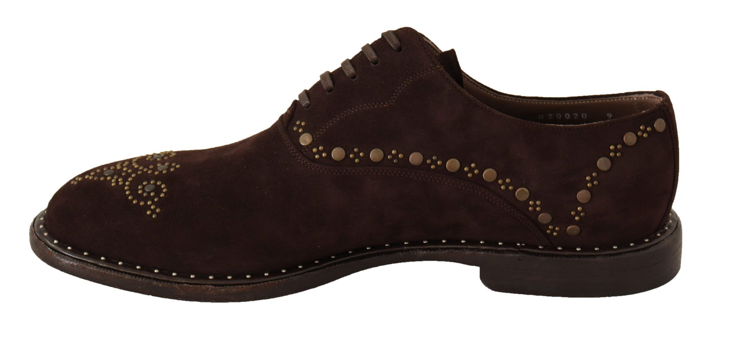 Dolce &amp; Gabbana Braune Marsala Derby-Schuhe aus Wildleder mit Nieten