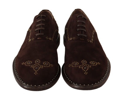 Dolce &amp; Gabbana Braune Marsala Derby-Schuhe aus Wildleder mit Nieten