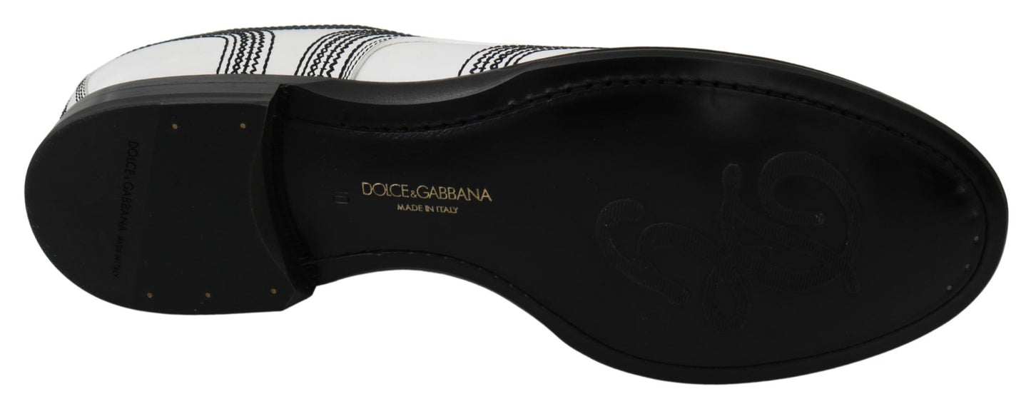 Dolce &amp; Gabbana Derby-Schuhe aus weißem Leder mit schwarzer Spitze