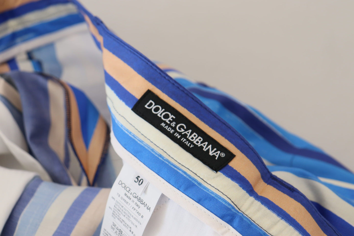 Dolce &amp; Gabbana Blau gestreifte schmale Hose aus Seide und Baumwolle