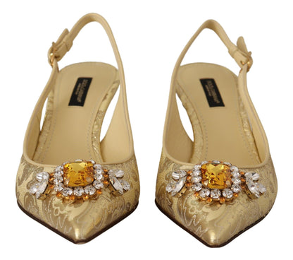 Dolce &amp; Gabbana Gold Crystal Slingbacks Pumps Heels Schuhe