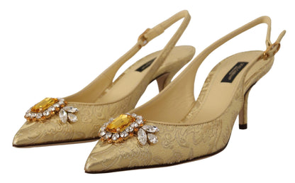 Dolce &amp; Gabbana Gold Crystal Slingbacks Pumps Heels Schuhe