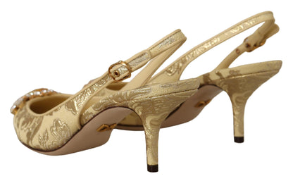 Dolce &amp; Gabbana Gold Crystal Slingbacks Pumps Heels Schuhe