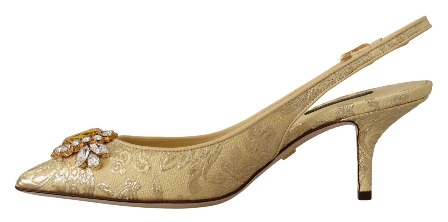 Dolce &amp; Gabbana Gold Crystal Slingbacks Pumps Heels Schuhe