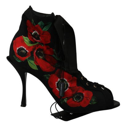 Dolce &amp; Gabbana Stiefeletten mit schwarzen roten Rosen