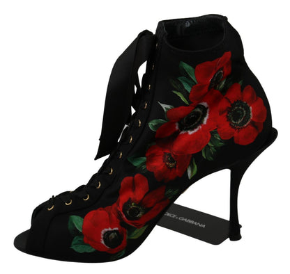 Dolce &amp; Gabbana Stiefeletten mit schwarzen roten Rosen