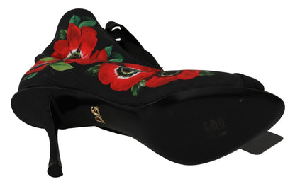 Dolce &amp; Gabbana Stiefeletten mit schwarzen roten Rosen