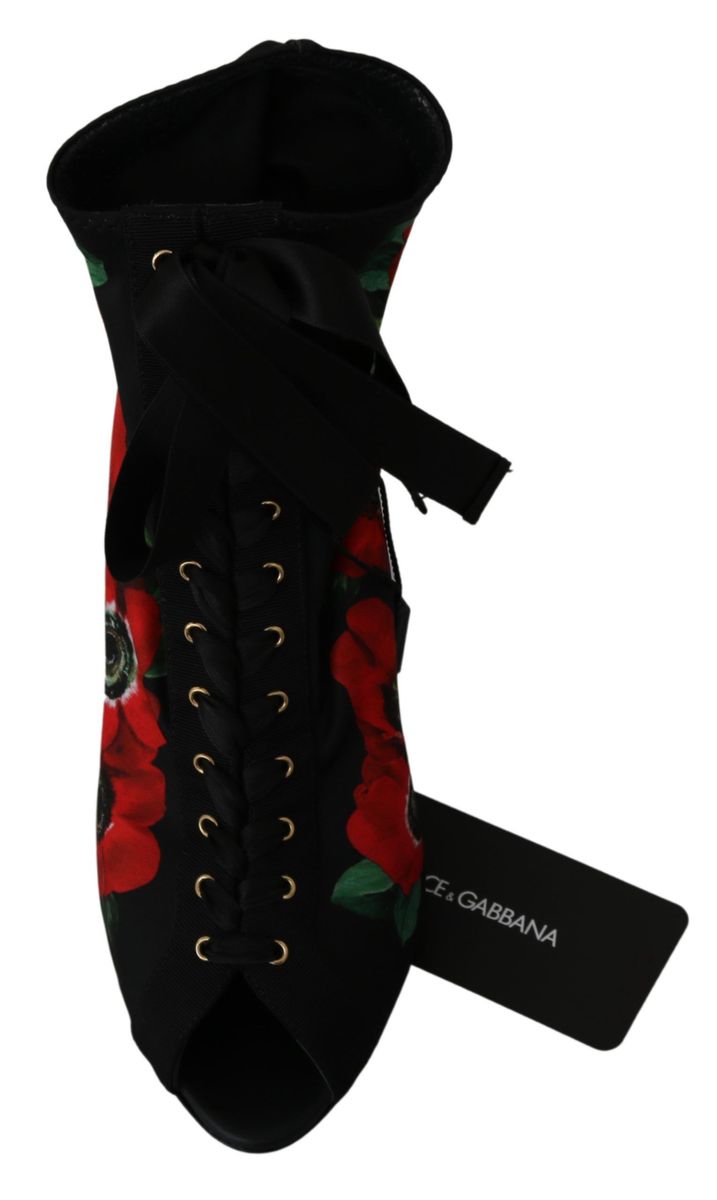 Dolce &amp; Gabbana Stiefeletten mit schwarzen roten Rosen