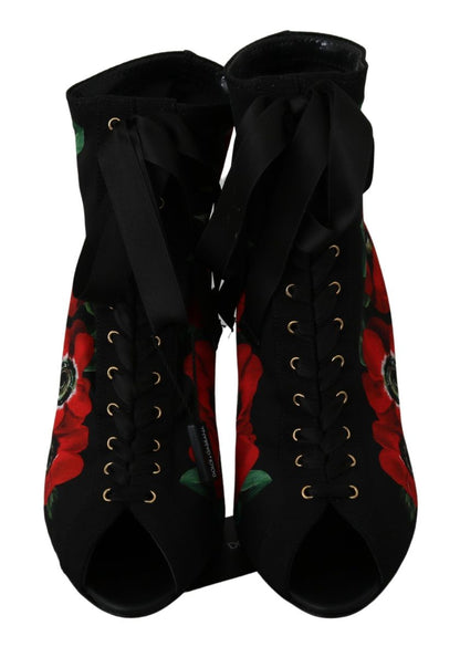 Dolce &amp; Gabbana Stiefeletten mit schwarzen roten Rosen