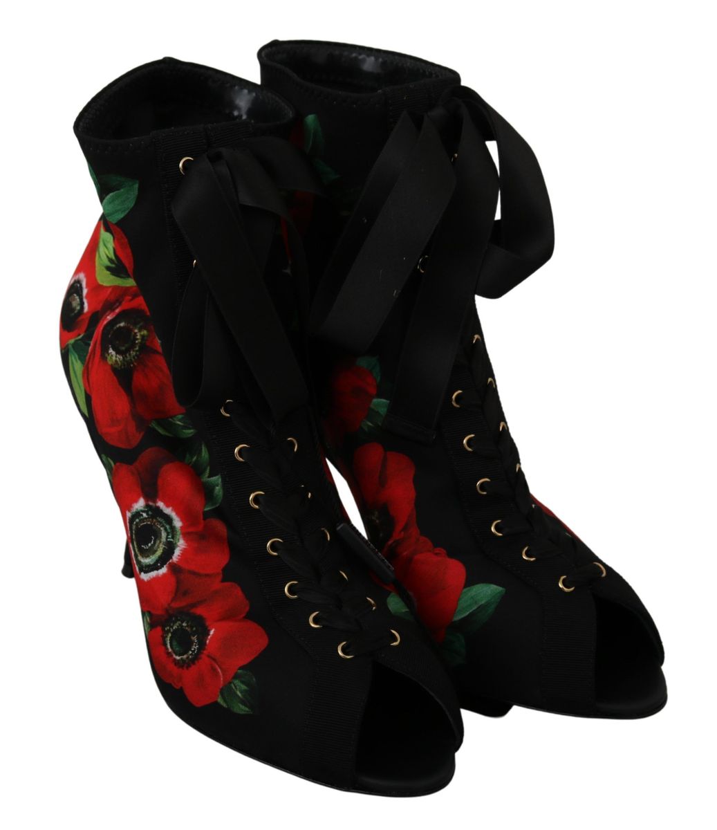 Dolce &amp; Gabbana Stiefeletten mit schwarzen roten Rosen