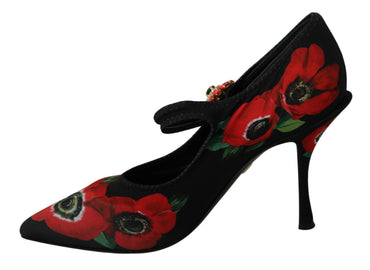 Dolce &amp; Gabbana Mary Janes Pumps mit schwarzem, rotem Blumenmuster