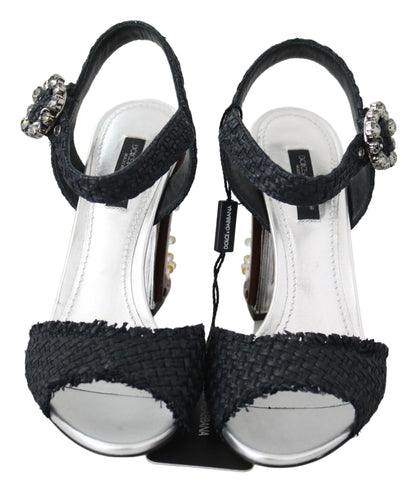 Dolce &amp; Gabbana Schwarze Kristalle LED-LICHTER Sandalen Schuhe