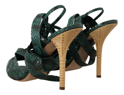 Dolce &amp; Gabbana Grüne Python-Riemen-Sandalen mit Absätzen