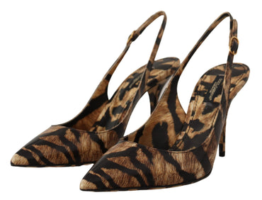 Dolce &amp; Gabbana Braune Slingback-Leder-Tiger-Schuhe