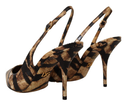 Dolce &amp; Gabbana Braune Slingback-Leder-Tiger-Schuhe