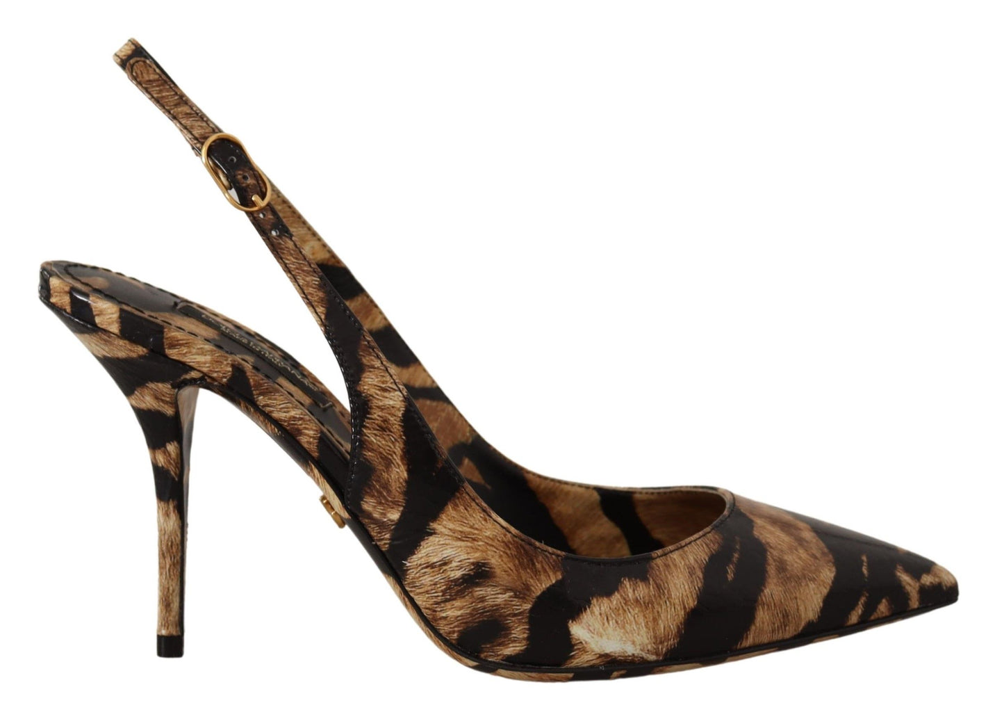 Dolce &amp; Gabbana Braune Slingback-Leder-Tiger-Schuhe