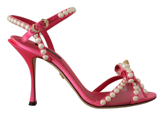 Dolce &amp; Gabbana Pink Satin White Pearl Crystals Heels Schuhe