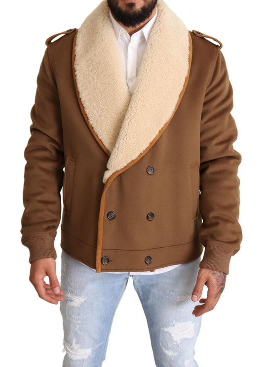 Dolce &amp; Gabbana Braune zweireihige Shearling-Manteljacke