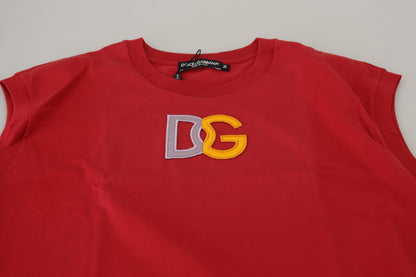 Dolce &amp; Gabbana Rotes Baumwoll-DG-Logo-Tanktop-T-Shirt