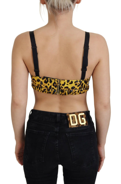 Dolce &amp; Gabbana Gelbes, kurz geschnittenes Bustier-Korsett-BH-Oberteil mit Leopardenmuster