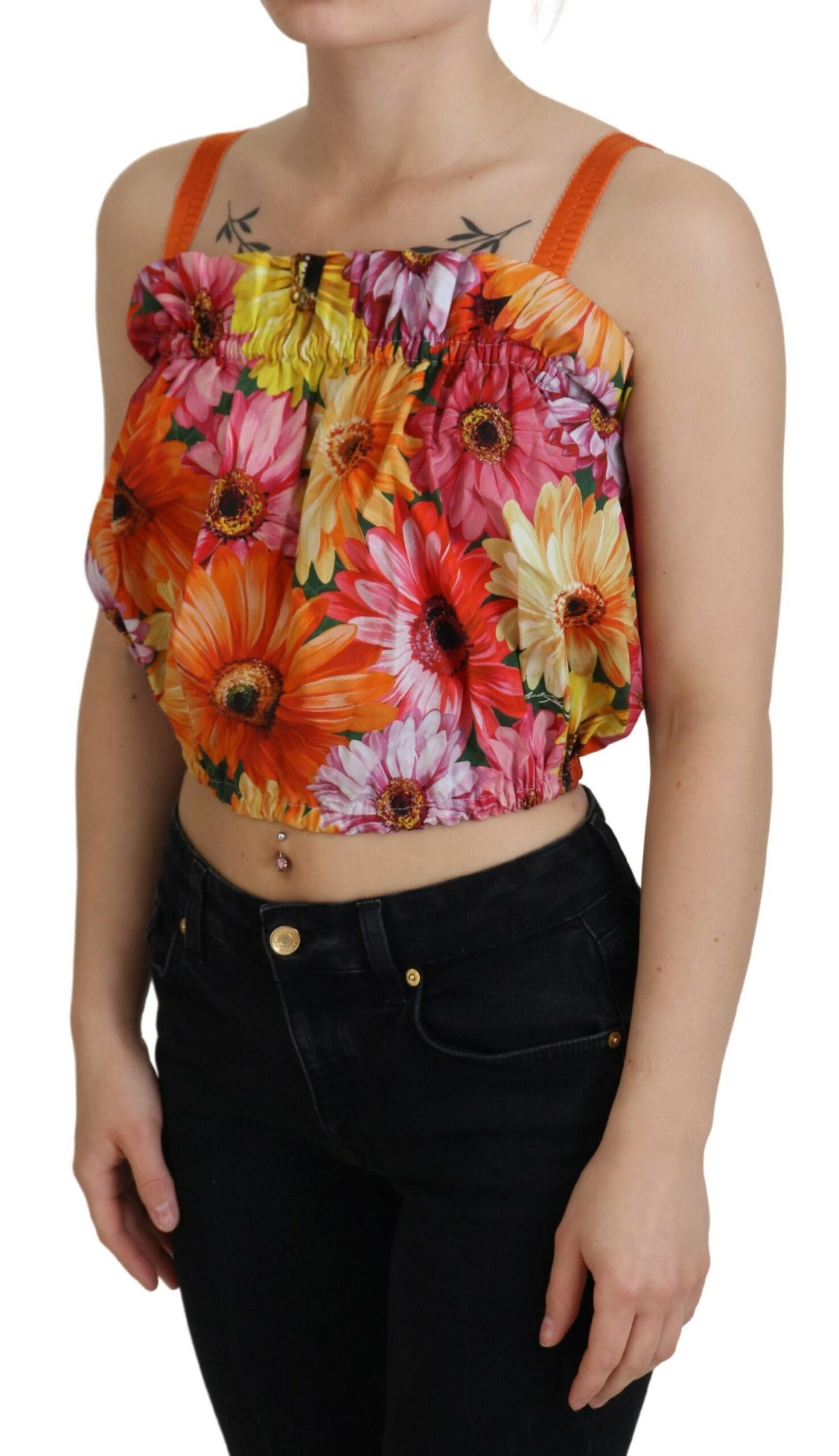 Dolce &amp; Gabbana Bluse, kurz geschnittenes Tanktop aus Baumwolle mit Blumenmuster