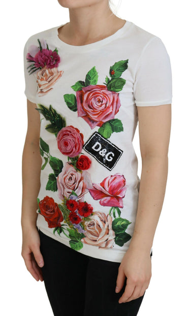 Dolce &amp; Gabbana White Rose DGLogo bedrucktes kurzärmliges Oberteil