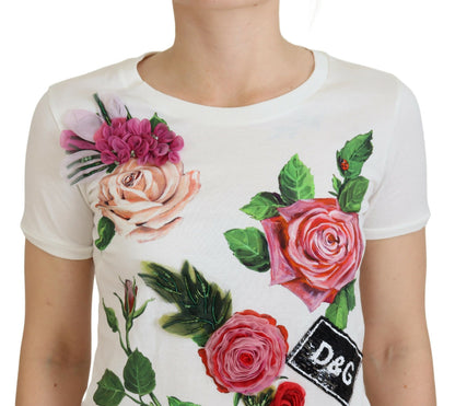 Dolce &amp; Gabbana White Rose DGLogo bedrucktes kurzärmliges Oberteil