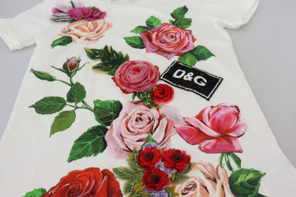 Dolce &amp; Gabbana White Rose DGLogo bedrucktes kurzärmliges Oberteil