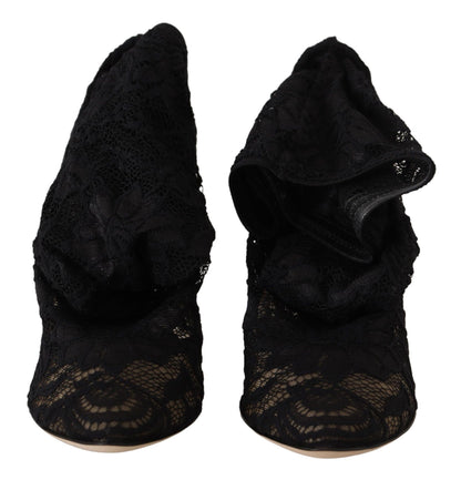 Schwarze Taormina-Spitzenstiefel mit Stretch-Socken von Dolce &amp; Gabbana