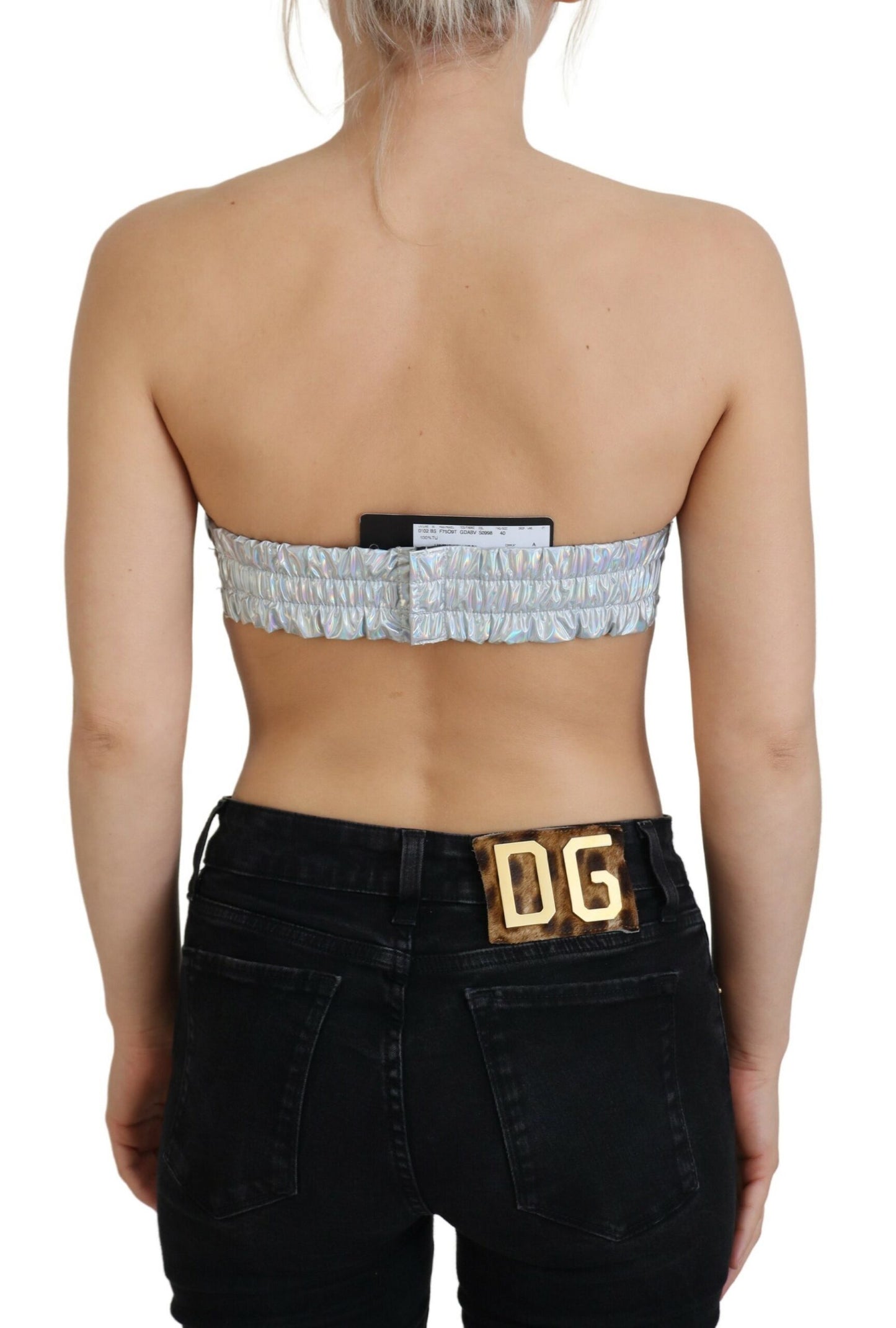 Dolce &amp; Gabbana Silbernes Bustier-Büstenhalter-Oberteil mit holografischem Effekt