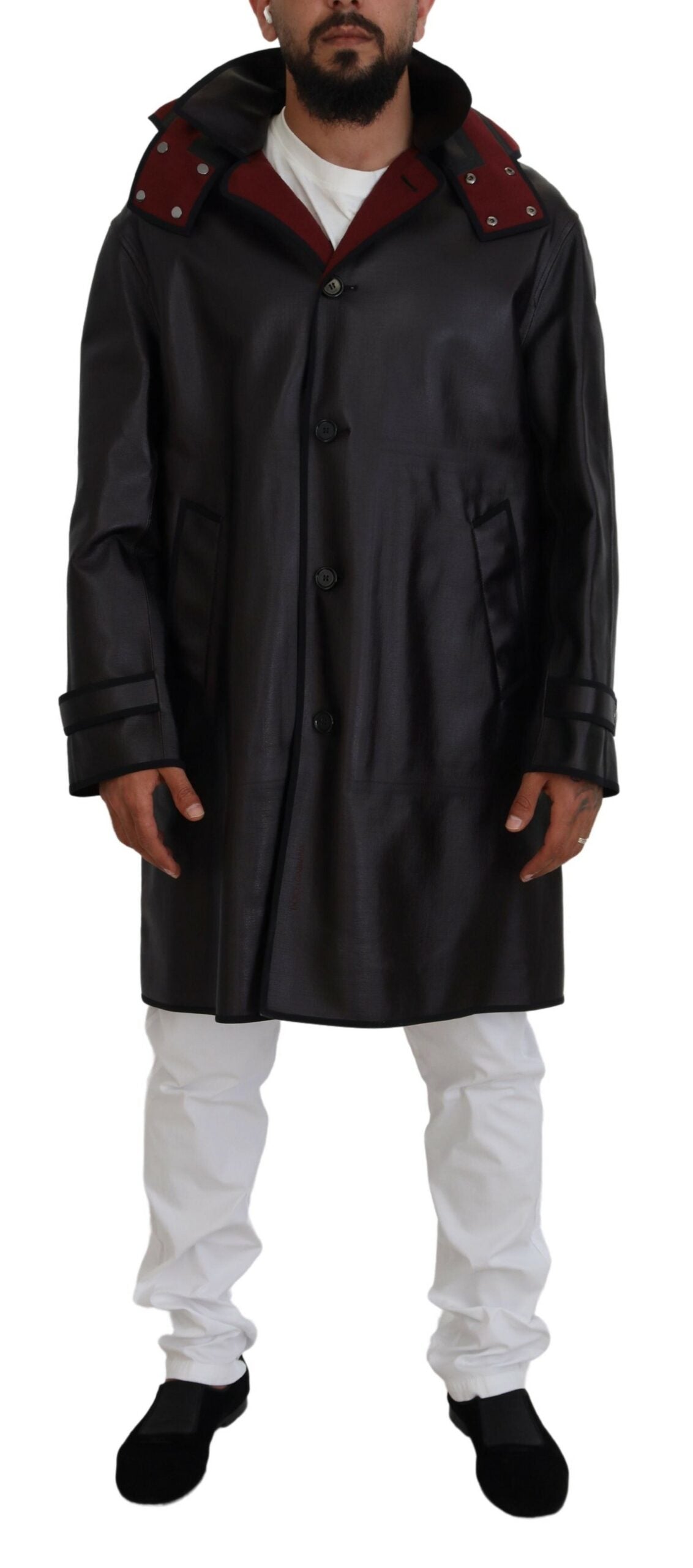 Dolce &amp; Gabbana Schwarze Trenchcoat-Baumwolljacke mit Kapuze und Kapuze