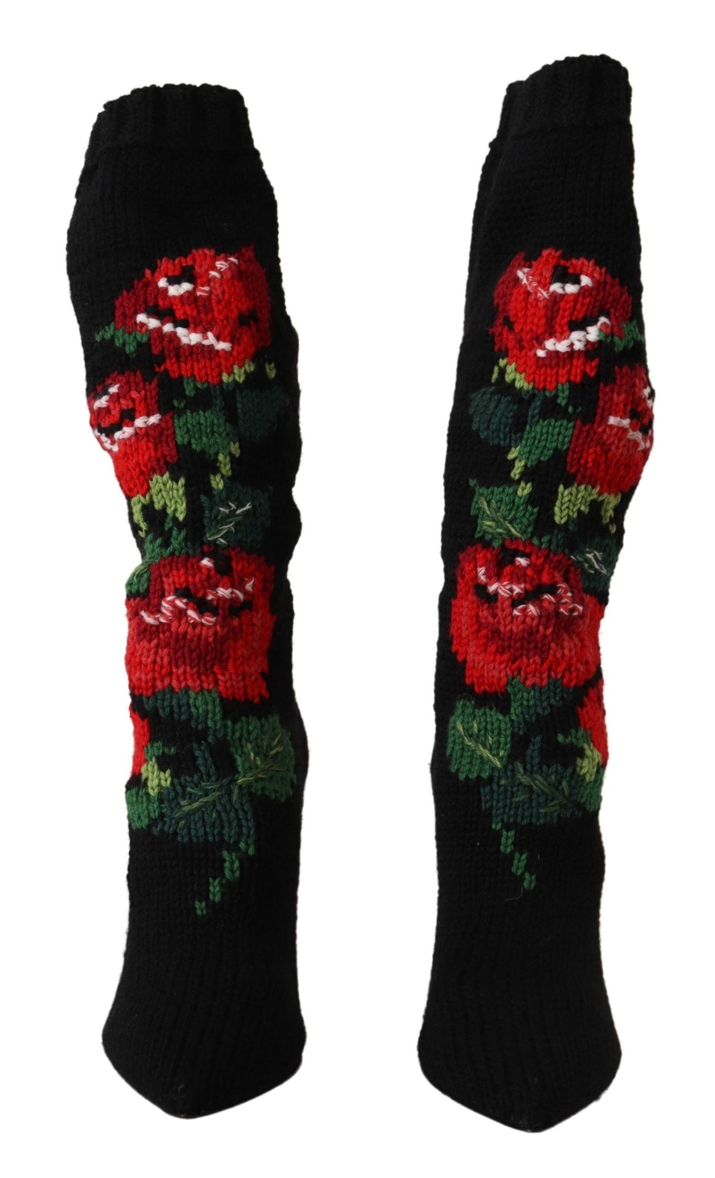 Dolce &amp; Gabbana schwarze Stretch-Socken, rote Rosen, Stiefeletten, Schuhe