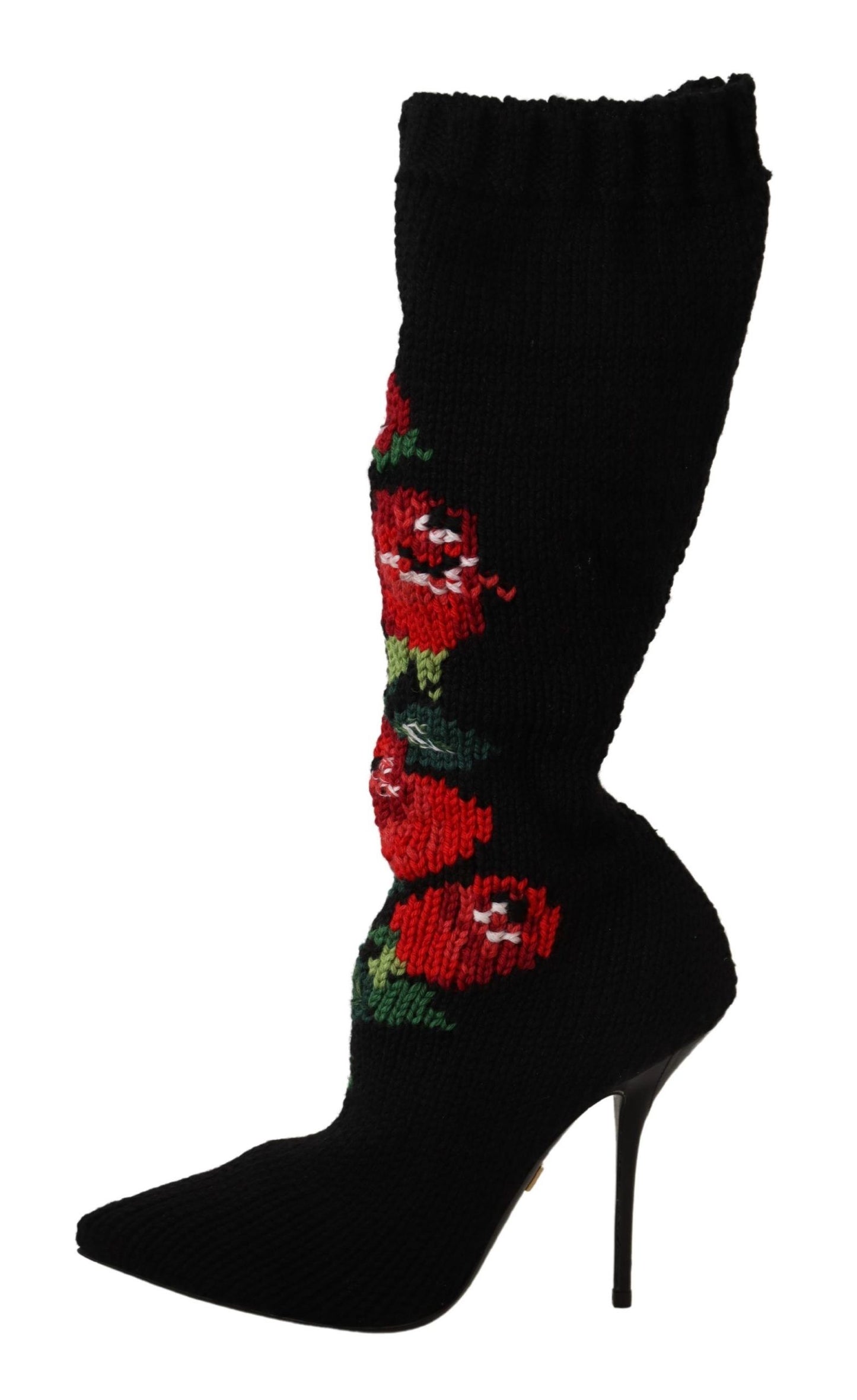 Dolce &amp; Gabbana schwarze Stretch-Socken, rote Rosen, Stiefeletten, Schuhe