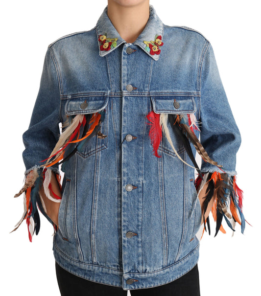 Dolce &amp; Gabbana DENIM Blue Jeans Feather Floral Jacke