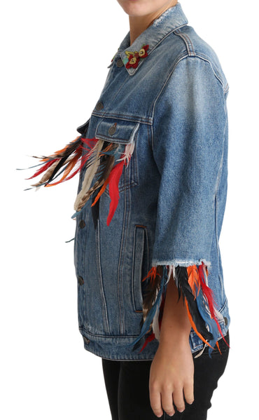 Dolce &amp; Gabbana DENIM Blue Jeans Feather Floral Jacke