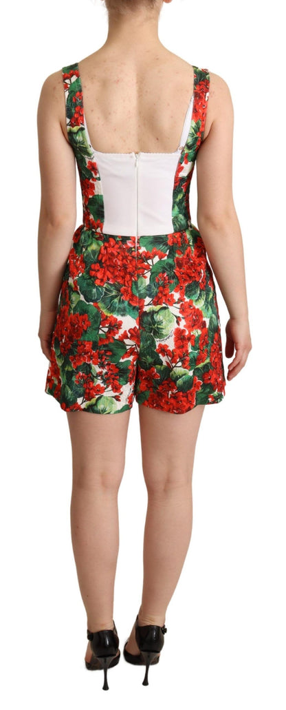 Dolce &amp; Gabbana Red Geranium Print Shorts Jumpsuit-Kleid