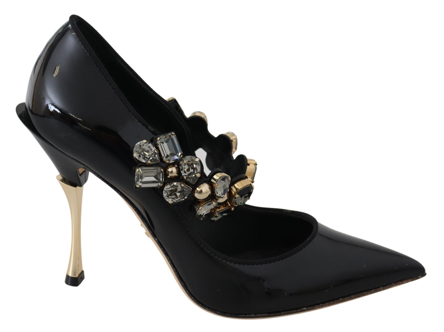 Dolce &amp; Gabbana Schwarze Lederkristallschuhe Mary Jane Pumps