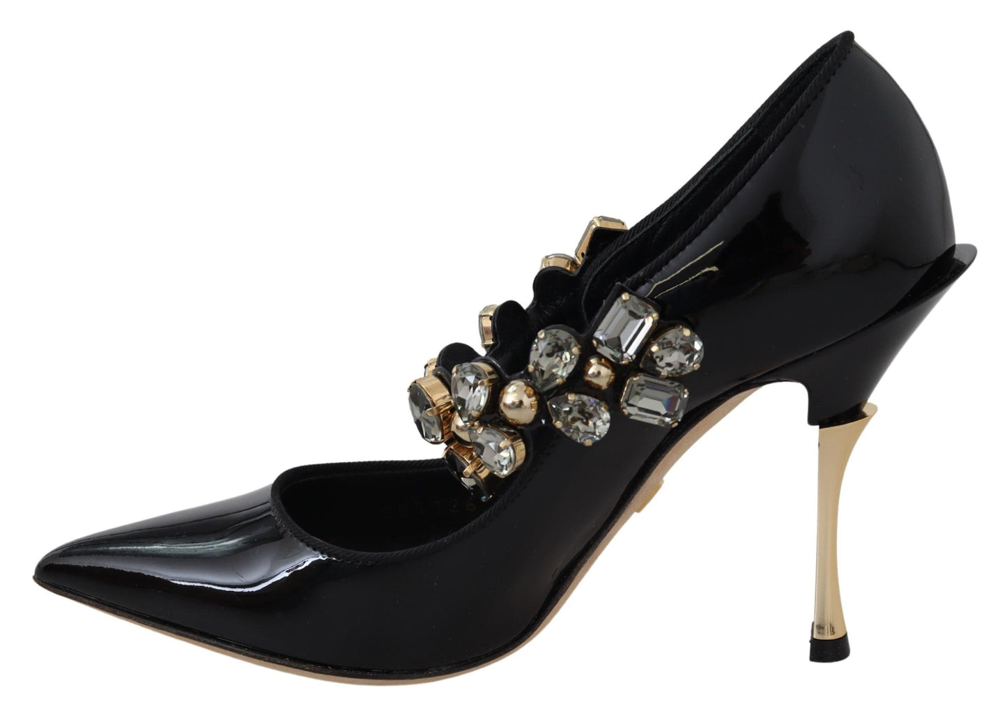 Dolce &amp; Gabbana Schwarze Lederkristallschuhe Mary Jane Pumps