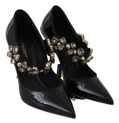 Dolce &amp; Gabbana Schwarze Lederkristallschuhe Mary Jane Pumps