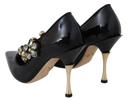 Dolce &amp; Gabbana Schwarze Lederkristallschuhe Mary Jane Pumps