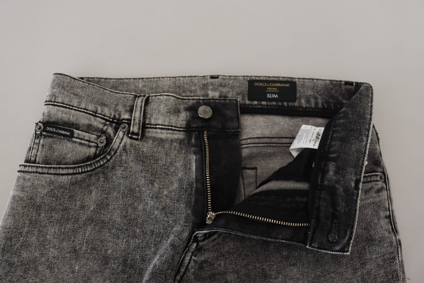 Dolce &amp; Gabbana – Graue Jeans aus gewaschener Baumwolle mit niedriger Taille