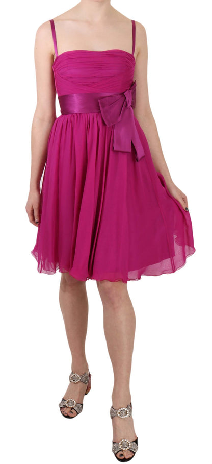 Dolce &amp; Gabbana Fuchsia Pinkes ärmelloses Seidenkleid mit Schleife