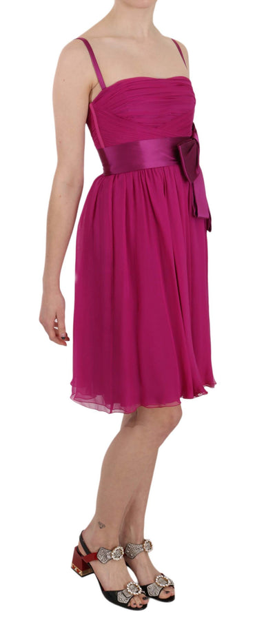 Dolce &amp; Gabbana Fuchsia Pinkes ärmelloses Seidenkleid mit Schleife