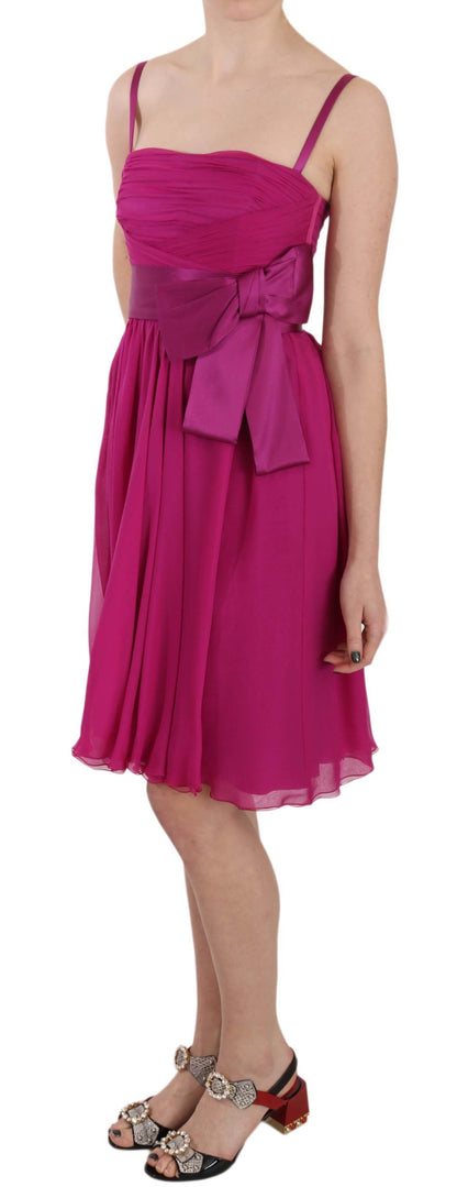 Dolce &amp; Gabbana Fuchsia Pinkes ärmelloses Seidenkleid mit Schleife