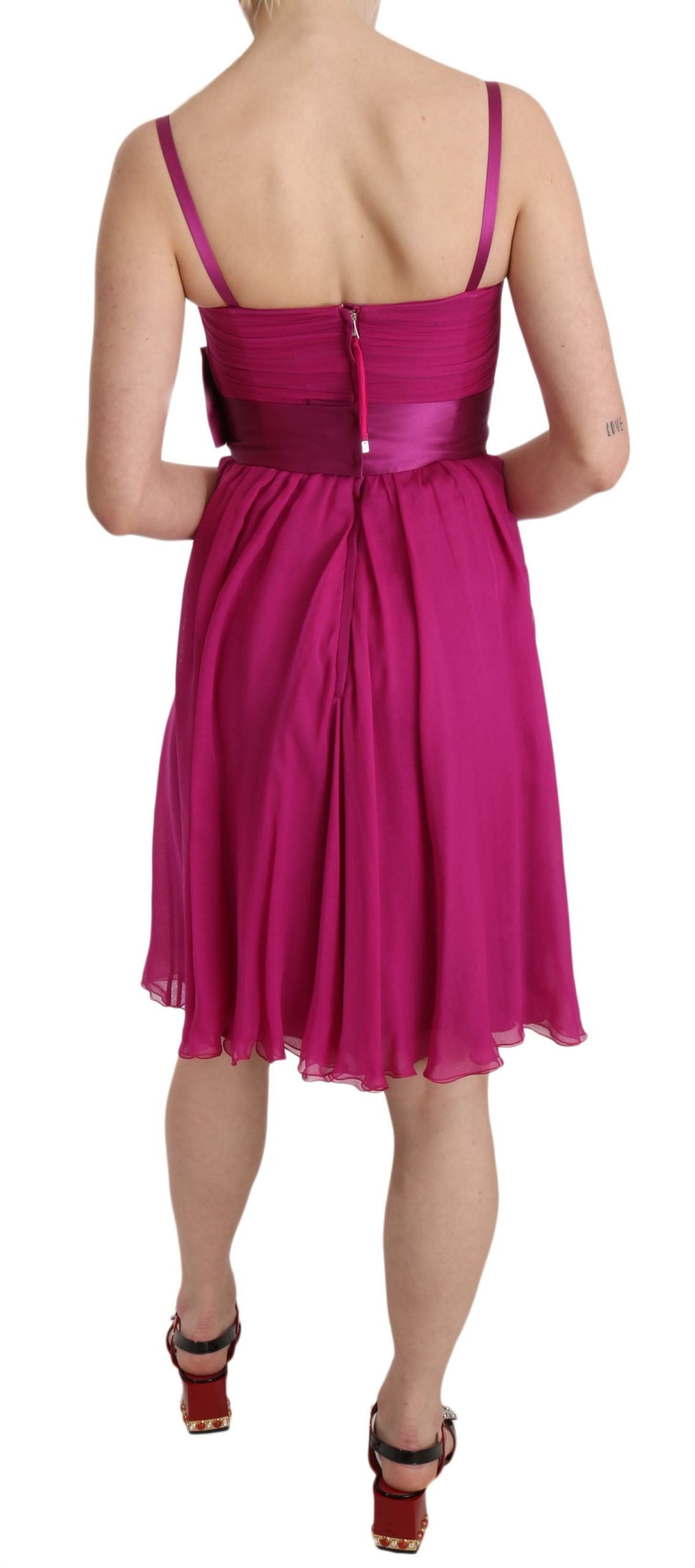 Dolce &amp; Gabbana Fuchsia Pinkes ärmelloses Seidenkleid mit Schleife