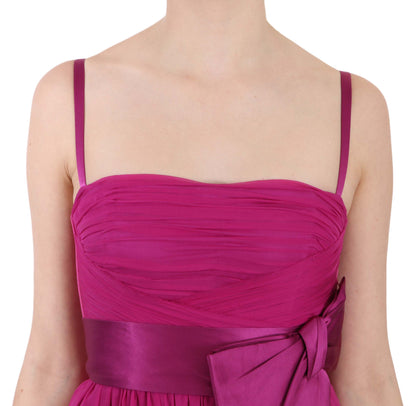 Dolce &amp; Gabbana Fuchsia Pinkes ärmelloses Seidenkleid mit Schleife