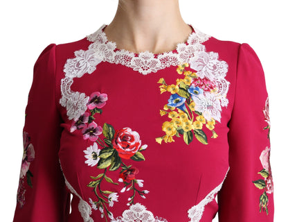 Dolce &amp; Gabbana Rotes, mit Blumen besticktes Etui-Midikleid