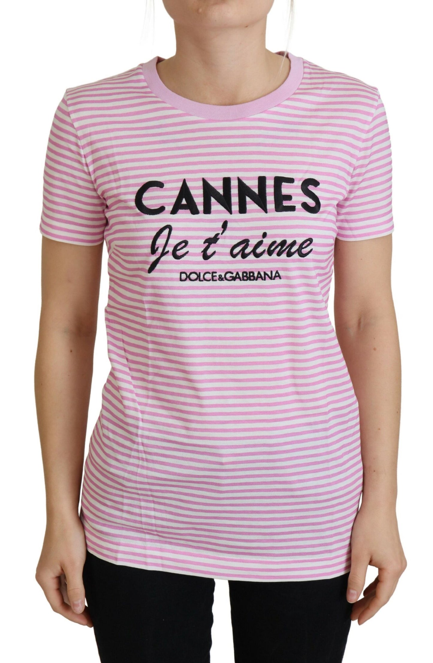 Dolce &amp; Gabbana Weiß-Rosa CANNES Exklusives T-Shirt