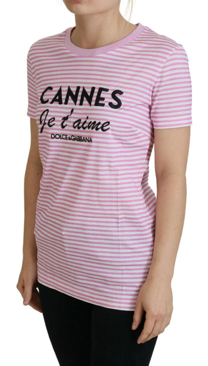 Dolce &amp; Gabbana Weiß-Rosa CANNES Exklusives T-Shirt